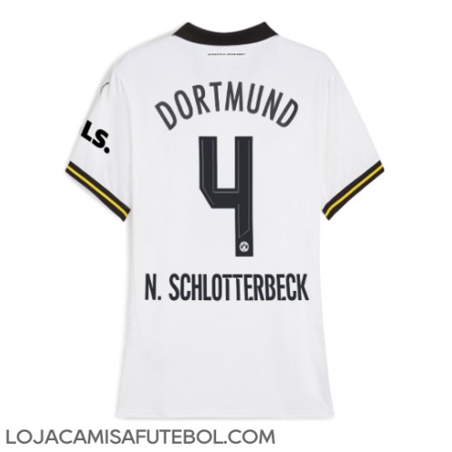 Camisa de Futebol Borussia Dortmund Nico Schlotterbeck #4 Equipamento Alternativo Mulheres 2024-25 Manga Curta